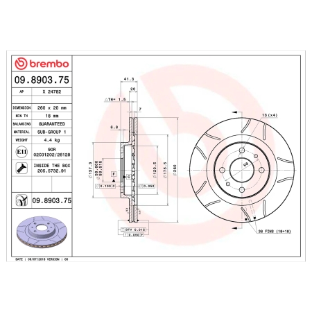 Диск тормозной (перед) ВАЗ 2112, Лада Приора, Калина Гранта (R14) Brembo Max 09.8903.75 с проточками